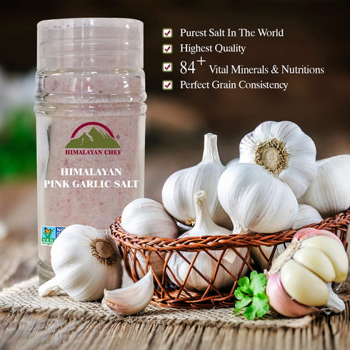 Himalayan Chef Himalayan Pink Garlic Salt, 3.6 Oz (Pack of 1), Natural & Certified Small Grinder Seasoning