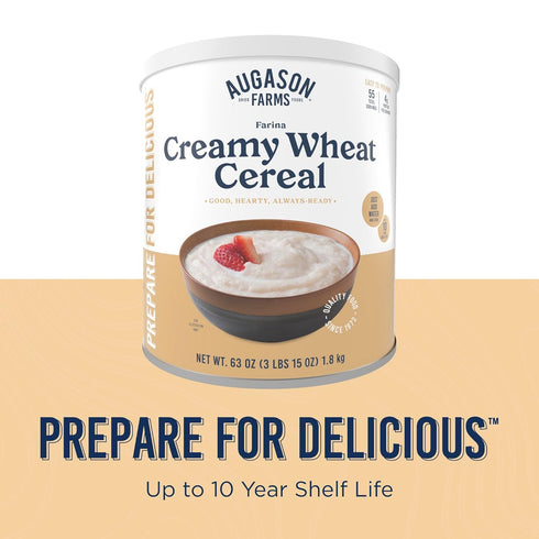55 10 Creamy Wheat Cereal Can Emergency Food Supply, Servings, Year Shelf Life - Instant Breakfast Food and Healthy