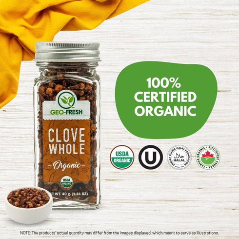 1.41 oz (40g) Geo-Fresh Cloves Whole Organic - - Organic Cloves Whole - USDA Certified, Non-GMO, Kosher, Gluten Free