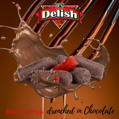 2 lbs Chocolate Covered Strawberry Licorice Bits by Its Delish, Bag Bulk | Strawberry Licorice Bites Coated in Dark