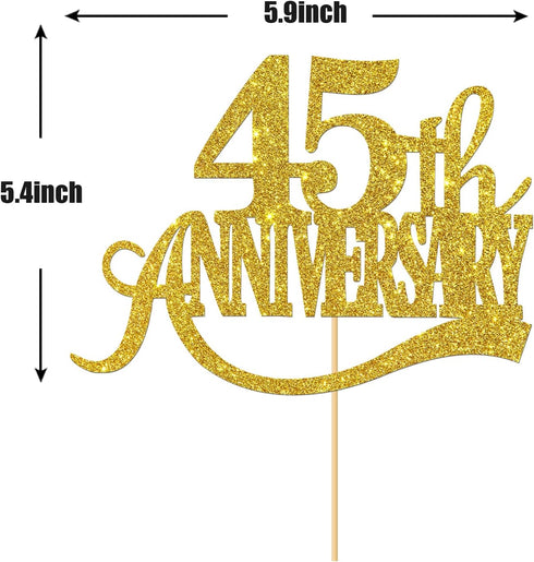 Gold Glitter 45th Anniversary Cake Topper for Happy 45th Wedding Anniversary / Birthday Party Decorations