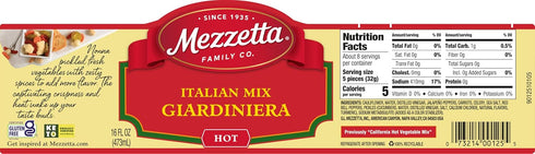 16 Oz Pack 6 Mezzetta Italian Mix Giardiniera Chicago Style - Hot Giardiniera with Carrots, Celery, Cauliflower