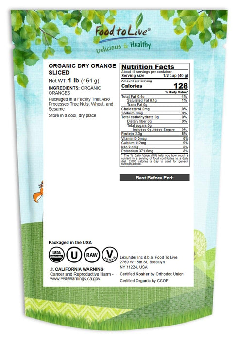 1 Food to Live Organic Dry Orange Slices, Pound Natural Dehydrated Citrus for Cocktails, Baking, Tea, Holiday