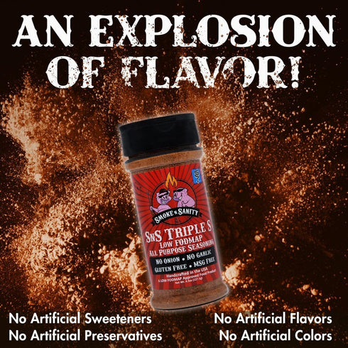Smoke n Sanity SnS Triple S Certified Low FODMAP All Purpose Seasoning - Gluten Free, Dairy Free, No Garlic, No Onion