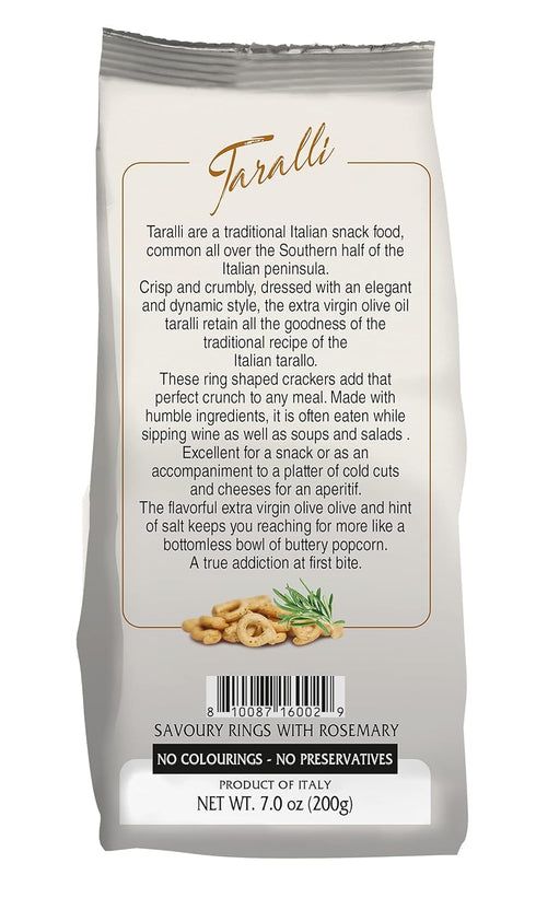 (Pack 2), 7 oz Taralli with Olive Oil and Rosemary from Puglia, Italy. of All Natural Ingredients: wheat flour, white