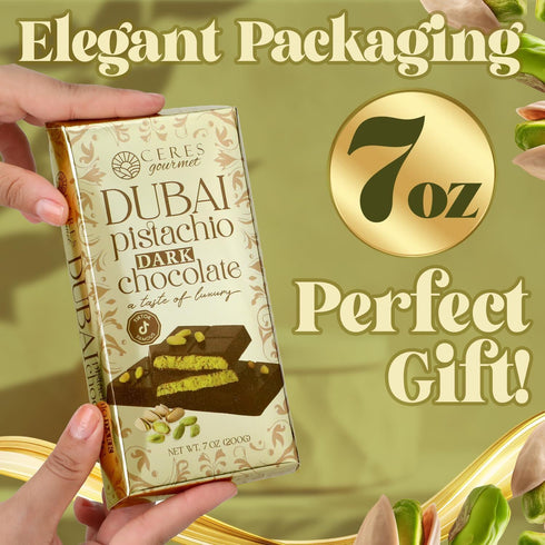 7oz Dark Chocolate Dubai Crispy Knafeh Pistachio Bar | Kunafa Chocolate Delight | Crunchy Bar with Rich Pistachio