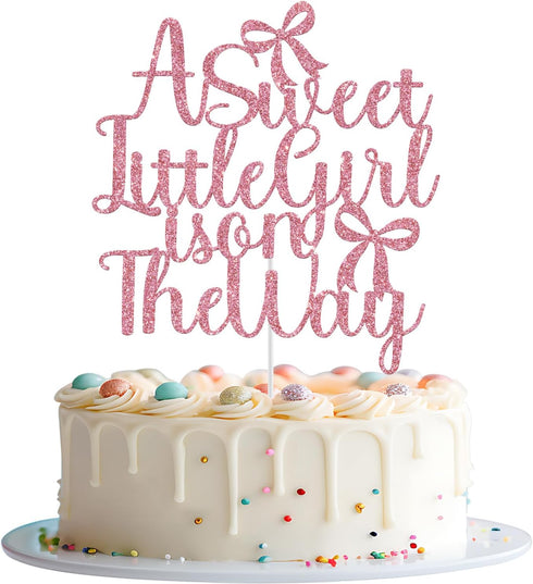 Mis Quince A Sweet Little Girl is on The Way Cake Topper, Pink Bow