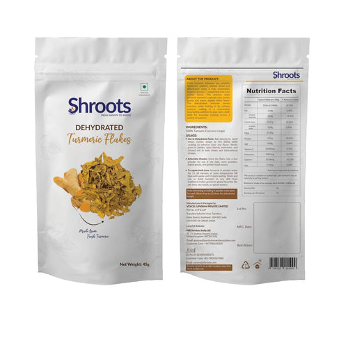45g SHROOTS Dehydrated Turmeric Flakes Air Dried Flakes Pure Veg, Gluten Free, No Added Salt Natural Dried Turmeric
