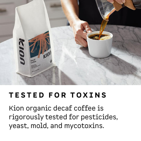 12 Oz (1 Pack) Kion Organic Decaf Whole Bean Coffee, Tested for Toxins, Ethically Sourced, Rich, Bold, and Smooth