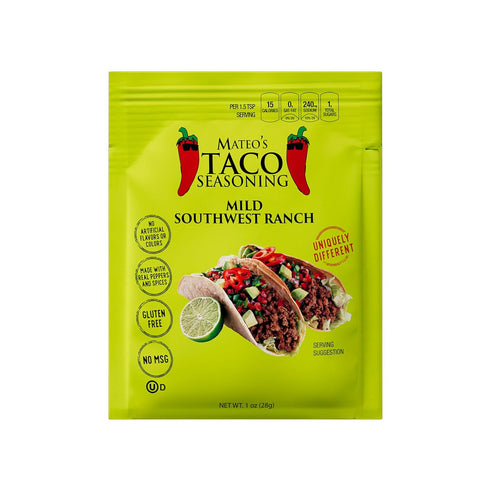 Mateo's Mild Southwest Ranch Taco Seasoning Packets, 1 Ounce, Pack of 12