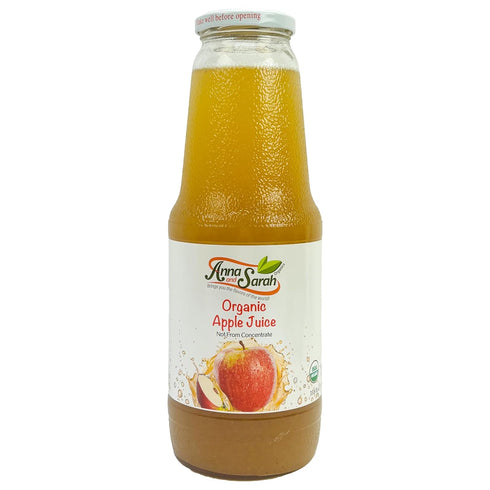 33.8 Oz (6 Pack) Anna and Sarah Organic Apple Juice - Glass Bottle No Sugar, No Artificial Colors, No Preservatives, No