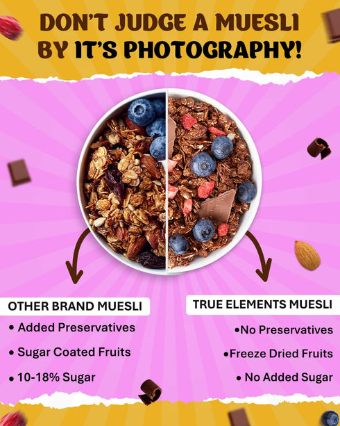 1kg 100% True Elements Dark Chocolate Muesli - Nuts & Muesli, Cereal for Breakfast, Wholegrain