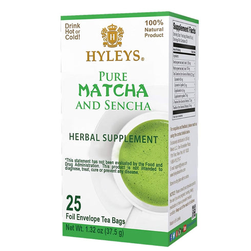 Hyleys Matcha Tea Bags, 25 Tea Bags of Japanese Pure Matcha Wellness Green Tea