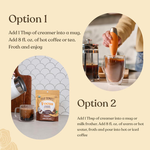B12 4.23 oz (Pack 2) Four Sigmatic Focus Chocolate Coffee Creamer | Organic Non Dairy Coffee Creamer with Lions Mane