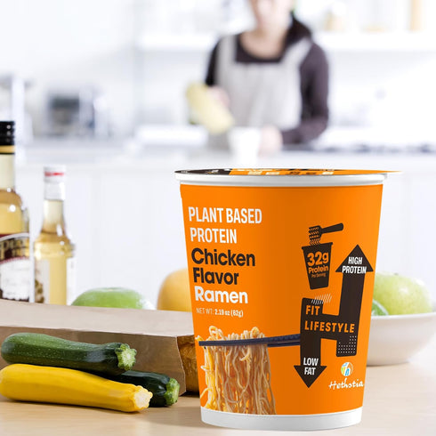Pre-Packaged 6-Pack 32g Hethstia Protein Ramen, Chicken Flavor Ramen Soup Cup, Instant High-Protein Noodles with Plant