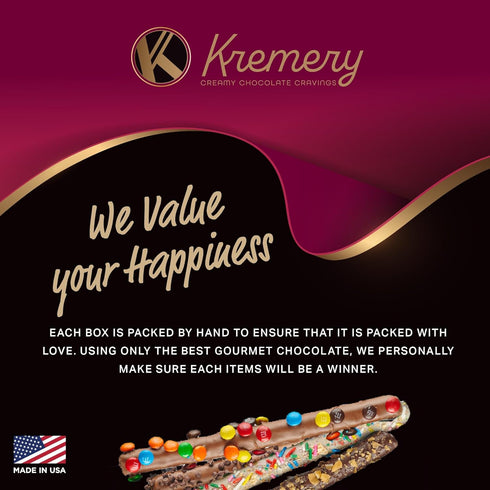 (10 KREMERY Creamy Chocolate Cravings - Mothers Day Treats, Chocolate Covered Pretzel Rods Gift Basket with Candied