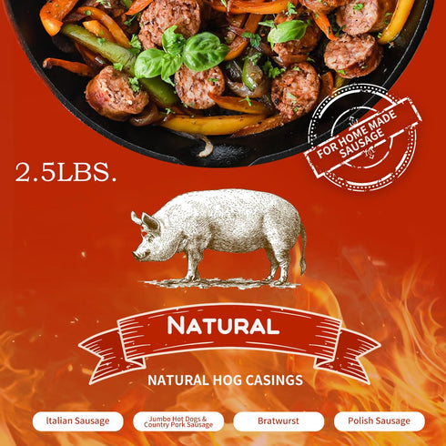 Natural HOG Casings for Sausage Making, 2.5LB, Durable and Tear-Resistant Sausages, Makes