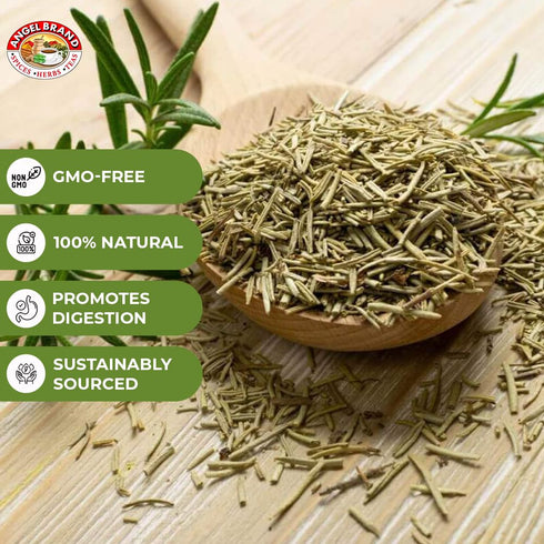 0.75 oz Angel Brand Rosemary Leaves Bottle Dried Rosemary Herb for Cooking, Seasoning, and Aromatic Infusions.