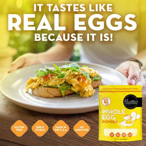 (21 oz) Healthier Comforts Whole Egg Powder | Pure Dried Whole Eggs | Pasteurized, Ready to Eat | Gluten Free, Made