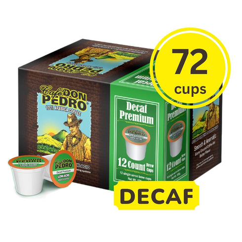 72 100% Cafe Don Pedro Decaf Premium Low Acid Coffee Pods For Keurig K-cup - Enjoy Tasty Coffee For Sensitive Stomach
