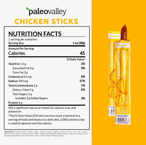 10 Pack 7g (10 Pack, Paleovalley Pasture-Raised Chicken Sticks Protein per Stick Keto-Friendly, Paleo, Gluten-Free