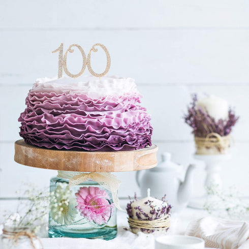 100 Years Birthday Cake Topper, Crystal Rhinestone 100th Wedding Anniversary or 100 Years Old Party Decoration Gold