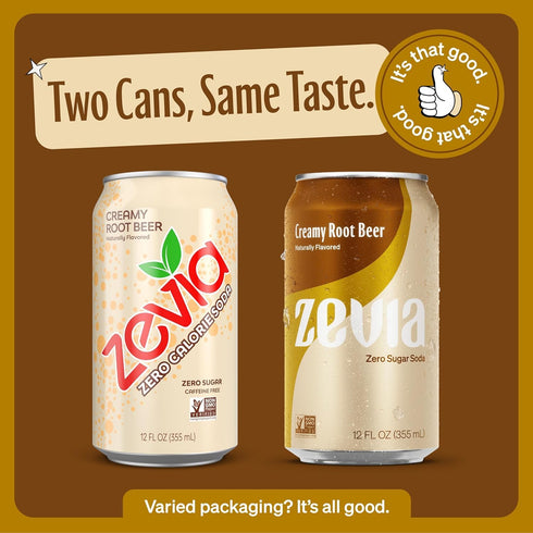 KD Chocolates 12 (Pack 6) Zeviia Zero Calorie Soda, Creamy Root Beer, Ounce Cans