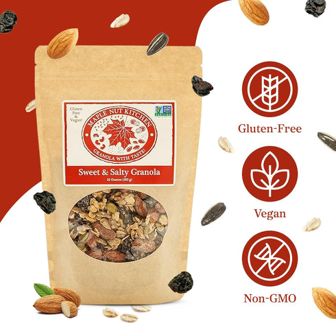 3 Pack Maple Nut Kitchen Sweet & Salty Granola | Gluten-Free Granola with Maple-Roasted Almonds, Dark Chocolate
