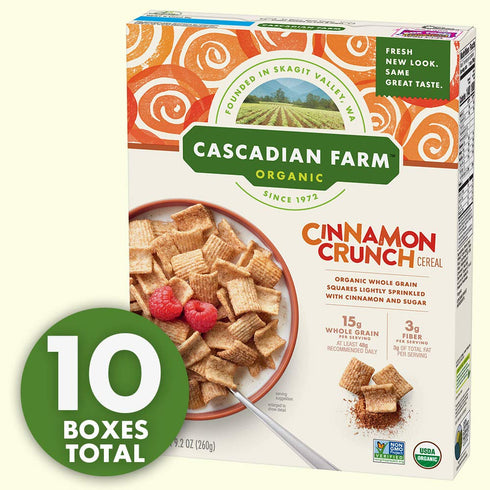 9.2 oz (Pack 10) Cascadian Farm Organic Cinnamon Crunch Cereal Whole Grain Cereal