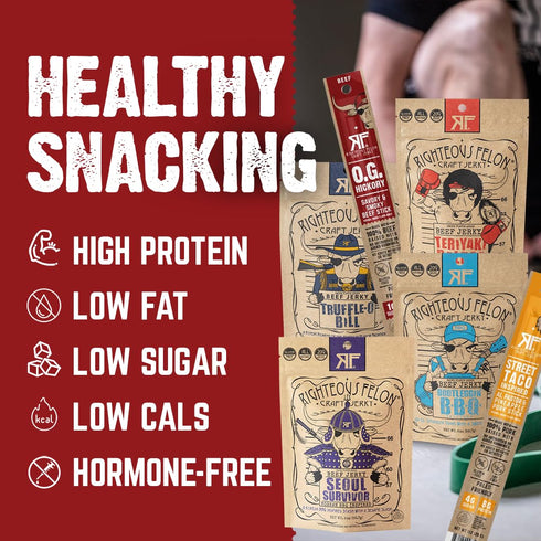 Pack Pack 6 Pack Righteous Beef Jerky Variety Gift Basket - Great Gifts for Men | Gluten Free, High Protein Healthy