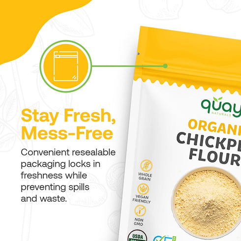 1.5 lb, Quay Naturals Organic Chickpea Flour, Garbanzo Bean Flour, Non-GMO, Gluten-Free, Vegan. Ideal for Baking
