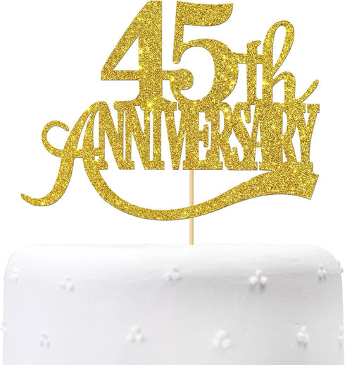 Gold Glitter 45th Anniversary Cake Topper for Happy 45th Wedding Anniversary / Birthday Party Decorations