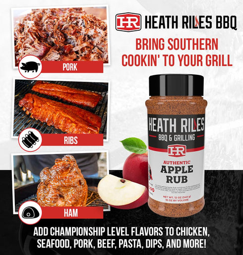Heath Riles BBQ Rub - Apple BBQ Seasoning Rub, Champion Pitmaster Recipe, Legendary BBQ Rubs For Smoking & Grilling, 70+ BBQ Championships, 12 oz.
