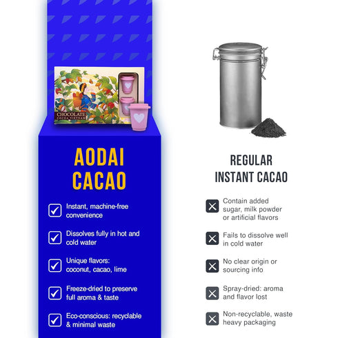 100% 8 3g AODAI COCOA Pure Cacao Pods, x Sugar Free Organic Unsweetened Freeze-Dried Cacao Powder, Rich Dark Chocolate