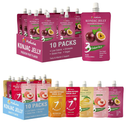 Hethstia Konjac Jelly Drinkable Pouch Variety Pack - Low Calorie, 0 Sugar,