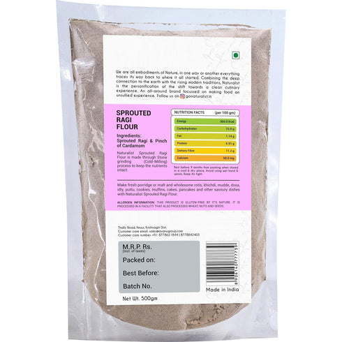 Generic 17.63oz 500gm 100% 0.5 Sprouted Ragi Flour (Madua/Nachni aata)| Natural | Fibre, Protein and Iron Rich |