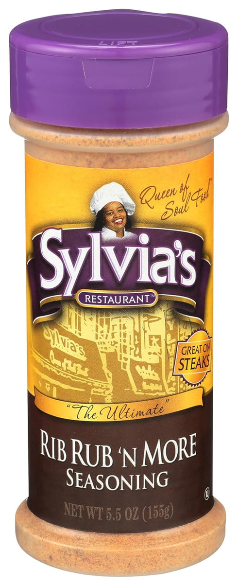 5.5oz (Pack 3) Sylvias Rib Rub n More Seasoning, Best BBQ Rub for Ribs, Steak, Pork Chops and More