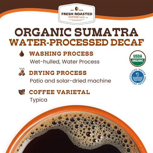100% 2 lb (32 oz) Fresh Roasted Coffee, Organic Sumatra Water-Processed Decaf | Single Origin, USDA, Kosher | Medium