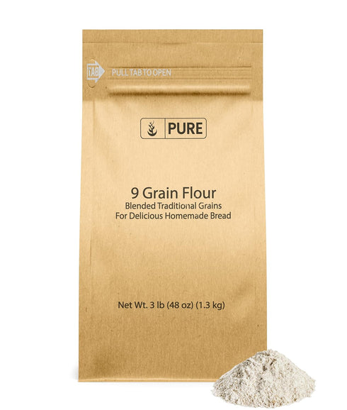 Pure Original Ingredients 9 Grain Flour - 3 lb, No Additives or Fillers, Storable