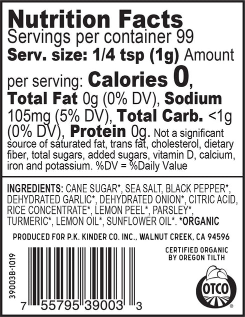 Kinder's Organic Cracked Pepper and Lemon Seasoning, Premium Quality, 3.5 oz, MSG Free, USDA Certified Organic