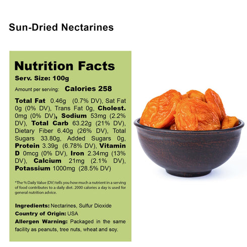 Packed (4 LBS) NUTS U.S. - Dried Nectarines I Grown in California I Sun Dried Chewy Flavor I GMO Free I In Resealable