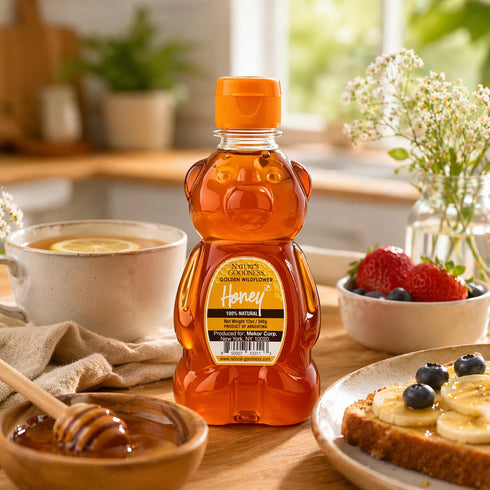 12 Oz Nature's Goodness Teddy Bear Honey Squeeze Bottle, Pure Real Golden Wildflower Honey for Tea, Baking & Cooking