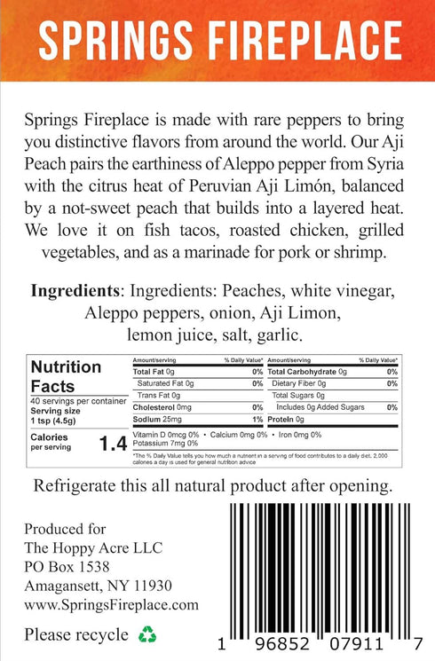 2pk, Set 2, 6.7oz 200ml Springs Fireplace Hot Sauce Variety Tesuque, Aji Peach, Small Batch, Farmer Grown, Hot sauce