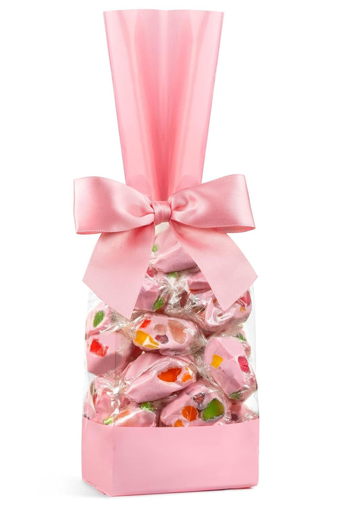 25 Pink Nougat Candy Individually Wrapped - JuJu Candy Gift Bag with Satin Bow Kosher, Dairy Free, Elegant Gift for Mom