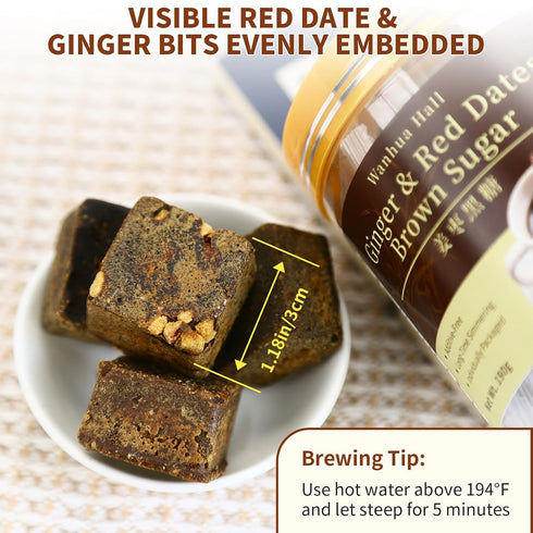 13.4oz(190g*2) Packaging Wanhua Hall Dark Brown Sugar with Red Dates & Ginger Handmade Ancient Craft Chinese Black