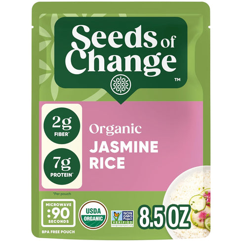 SEEDS OF CHANGE Certified Organic Jasmine Rice, Organic Food 8.5 OZ Pouch.
