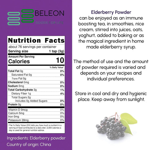 8 oz Elderberry Powder - Pure All Natural Powder for Juice, Tea, Smoothies, Baking, Beverage
