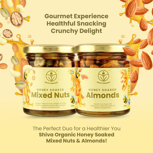 240g Shiva Organic's Honey Soaked Mixed Nuts and Almonds Combo, each