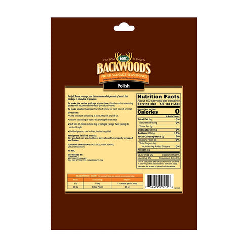 25 8 Packet LEM Products Backwoods Polish Fresh Sausage Seasoning, Ideal for Wild Game and Domestic Meat, Seasons Up