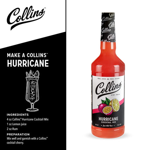32 oz Collins Hurricane Mix, New Orleans Mardi Gras Cocktail MIxer, Made with Real Passion Fruit, Pineapple and Lemon